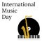 International Music Day. 1 October. Cultural holiday. Keyboard piano, vinyl record and saxophone