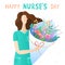 International Nurses Day. Holiday greeting card. Vector illustration.Nurse on a white background