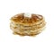 International Pancake Day. Stack of homemade pancakes with honey, Isolated on white background