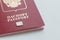 International passport with chip on white background. The electronic identification chip