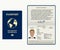 International passport vector template. Fake personal data page