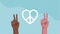 international peace day animation with hands signals and heart