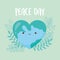 International peace day world shaped heart lovely leaves cartoon