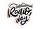 International Radio Day. Holiday lettering. Black color calligraphy with red outline. Vector illustration. Isolated on