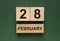 International rare disease day, 28 February inscription on wooden cube calendar