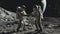 International teamwork: astronauts meet on moon, symbol of cooperation