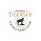 International tiger day emblem. Wild animal badge design. Vintage hand drawn typography logo of tigerday with sun bursts