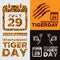 International Tiger day poster illustration. July 29. Tiger skin. Template for your design.