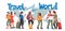 International tourism banner with travelers. Traveling around the world