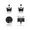 International trade, customs taxes drop shadow black glyph icons set. Export and import tariffs, non-tariff barriers and