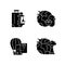 International travel black glyph icons set on white space