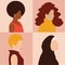 International woman, mother day banner from different ethnicity, cultures. Women\\\'s empowerment concept