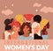 International women day. Young ladies different nationalities, female greeting card, variety hairstyles heads