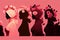 International Women\\\'s Day, 8 March. Four female silhouettes with flowers in hijabs. Generative AI