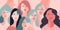 International Women\\\'s day banner, multicultural diversity women, in pastel colors, not real person. Generative Ai