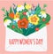 International Women`s Day. Envelope with flowers. Design template for card, poster, banner. Vector illustration for 8 march