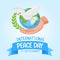 Internationl Peace Day logo or banner with white dove on the world