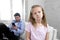 Internet addict father using mobile phone ignoring little sad daughter bored lonely and depressed