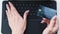 internet banking hands using credit card laptop
