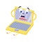 Internet block concept with shocked laptop cartoon character with sign Banned on screen.