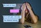 Internet chat composite with young woman desperate suffering pain dumped by his boyfriend via mobile phone receiving painful text