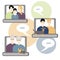 Internet communication with family concept. Three families communicate on the Internet through laptops