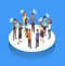 Internet forum. People communication, talking friends and society isometric vector concept