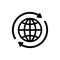 Internet icon. World international earth globe icon. Round globe with 2 sync arrows around icon. Globe symbol silhouette. World