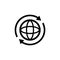 Internet icon. World international earth globe icon. Round globe with 2 sync arrows around icon. Globe symbol silhouette. World
