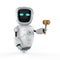 Internet law concept with assistant robot hold gavel judge