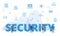 Internet security concept with big words and people surrounded by related icon spreading with blue color