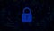 Internet security concept - closed padlock in the center of pulsaving waves over binary code screen