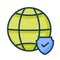 Internet security globe with shield single isolated icon with filled line style