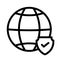 Internet security globe with shield single isolated icon with outline style