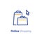 Internet shopping, cursor arrow, order bags, line icon