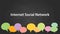 Internet social network white text illustration with colourful empty callouts and black background