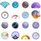 Internet speed icons set, cartoon style