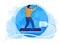 Internet surfing concept, man riding world wide web on smartphone, vector illustration
