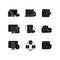 Internet surveillance black glyph icons set on white space