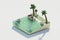 Internet, Travel and vacation background. 3d illustration with a cut sea and a beautiful island. Children`s island isolated on