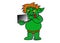 Internet troll. Funny cartoon illustration of green computer hacker. Image isolated on white