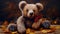 Interpretation of the fabulous little teddy bear, vintage background. AI generated.