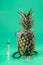 Interpretation of pineapple fruit in a human image with glasses and the concept of bio medicine new technologies.