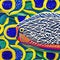 An interpretation of a rainbow trout, with textured and patterned shapes resembling the unique and vibrant colors of a trout4, G