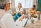 Interracial couple, counseling and therapist with argument and fight on therapy sofa. Tired, relationship stress and