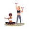 Interracial girls athletes practicing exercise characters