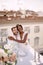 Interracial wedding couple. Destination fine-art wedding in Florence, Italy. African-American bride and Caucasian groom
