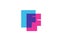 Intersected F letter logo icon for company. Blue and pink alphabet design for corporate and business