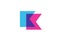 Intersected K letter logo icon for company. Blue and pink alphabet design for corporate and business