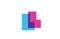 Intersected L letter logo icon for company. Blue and pink alphabet design for corporate and business